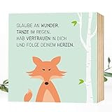  Wunderpixel® Holzbild Glaube-an-Wunder-Fuchs - 15x15x2cm zum Hinstellen/Aufhängen, echter Fotodruck mit Spruch auf Holz - Wand-Bild Aufsteller Kinderzimmer zur Dekoration oder als Geschenk-Idee