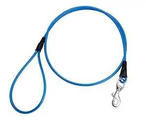 ADDA Heavy Dog Leash, Tether Restraint Pet Steel Wire No Chew Tie Out Cable, Heavy Duty and Extra Durable Tie Down for Medium & Large Dogs, 5.2ft Approx (Blue)