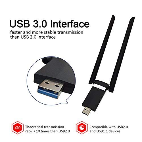  USB Wifi 1200Mpbs SUMGOTT Antera Adaptador Wifi USB 3 0 Inal  mbrico Dual Band Soporte de 5Ghz 867Mbps para PC con Windows XP   Vista   7 8 10   Max OSX