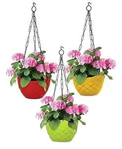 Go Hooked Plastic Hanging Diamond Planter | Hanging Pots for Plants (Set of 3)