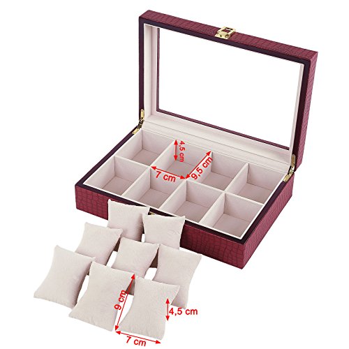 Songmics Uhrenbox für 8 Uhren Uhrenkasten mit Glasfenster JWB08R - 5