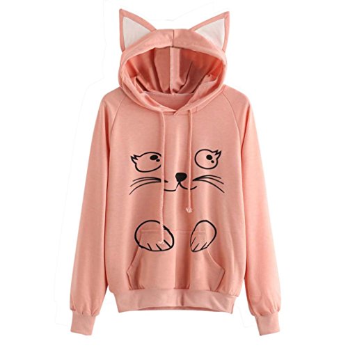 Preisvergleich Produktbild Sweatshirts Damen Katze Aufdruck CLOOM Schöne Mollige Kapuzenpullover Drucken Hoodie Niedlich Bluse Oversized Winterpulli Einfarbige College Freizeit Pullunder Mädchen Kuschelpullover (M, Orange)