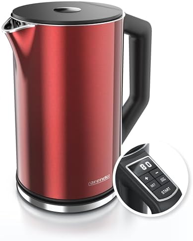 Arendo - Bollitore in acciaio inox con regolazione della temperatura 40-100 gradi in incrementi 5 - Design a doppia parete - Modello ELEGANT - 1,5 litri - 2200 W - Bollitore per tè con indicatore di