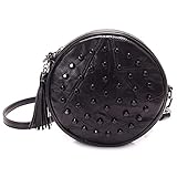 MERRYHE Frauen PU Runde Umhängetaschen Quaste Messenger Rivet Cross-Body Tasche Mode Mini Beutel Vintage Kupplungen Für Geschenke,Black-20 * 6 * 20CM