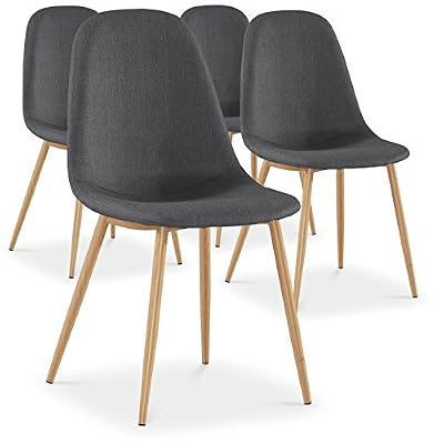 INTENSEDECO Lot de 4 chaises scandinaves Bali Tissu Gris