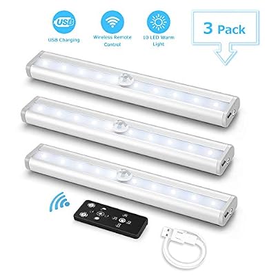 Fansteck 3 PACK Lampe de Placard Fansteck lampe sans fil Télécommandées rechargeable, Lumières LED de Nuit Adhésives Avec Bandeau Magnétique/Ajustement de la Luminosité/Timer Automatique On/Off, Argenté
