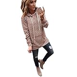 ITISME Damen Strickjacke Frauen-beiläufige gestreifte gedruckte Lange Hülsen-Hoodie-Taschen-Pullover übersteigt Bluse