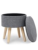 Suhu Pouf Hocker Stuhl Fusshocker Gepolstert Fußbank Rund Schemel Ottomane Polsterhocker Beinablage Sitzhocker Aus Leinen Und Massivholz Mit Stauraum Für Küche Und Wohnzimmer Grau