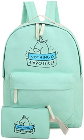 Unicorn Pure Solid Color Lightweight Canvas Travel School Laptop Bags Backpack Daypack Rucksack (Green)