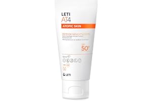 ‎LETI LETI AT4 Defense Gesichtscreme SPF50+ – sehr hoher Sonnenschutz für das Gesicht bei Neurodermitis, zum Schutz vor hautschädigenden Umweltreizen wie Chlor, Sand, Allergenen und HEV-Light, 50ml
