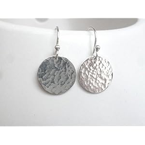 fein gehämmerte Plättchen Dot 925 Sterling Silber Ohrhänger Ohrringe 13mm Durchmesser