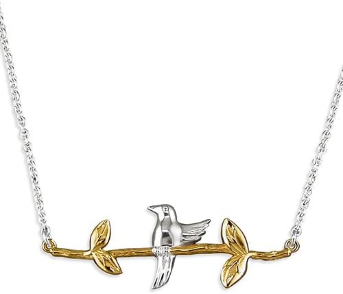 Sterling Silver Necklace 41-46cm/16-18in bird on gold branch
