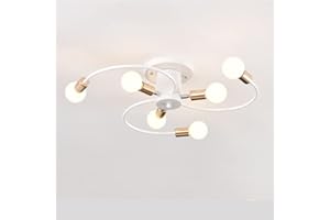 ZTWLEED Lampadario Industriali,Plafoniera Soffitto Vintage E27,Lampadari Sputnik 6 Luci Diametro 70CM,Lampadario Vintage per Camera da letto,Cucina,Corridoio (Lampadina non inclusa) Bianco+Or