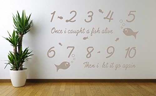 1 2 3 4 5 Once Caught A Fish Alive Quote Wall Art Sticker Decal NQ86 (Medium: 81cm - 57cm, Silver)