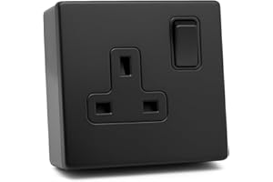 SHPELEC Matt Black 13A Switched 1 Gang Socket with 25mm Surface Mount Pattress Box – Screwless, Sleek Metal Finish, Easy to Install – Ideal for Modern Interiors (1 Gang Socket + Back Box, Screwless)
