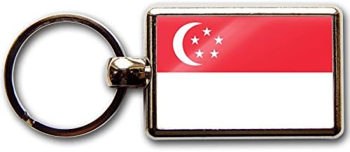 SINGAPORE Flag National Colours Quality Chrome Keyring Picture Both Sides