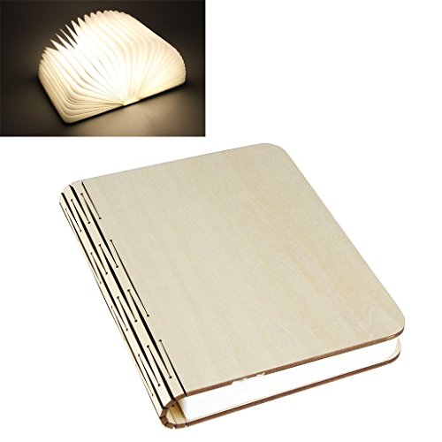 Gearmax® Holz Dekorative LED Nachtlicht Booklight LED Folding Buch Design Wandlampe Kunstlicht mit 2500mAh Lithium 500Lumens Stehlampe (Warmweiß) - 2