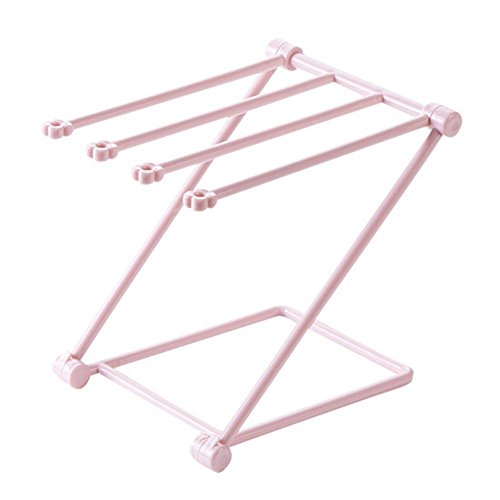 Preisvergleich Produktbild HKFV Küchen-Badezimmer-Multifunktionshand... Plastikzahnstange Faltbarer vertikaler Lagerregal Becherhalter Handtuchhalter Rack Multifunktionales Lagerregal Multifunktionaler Handtuchhalter (Rosa)