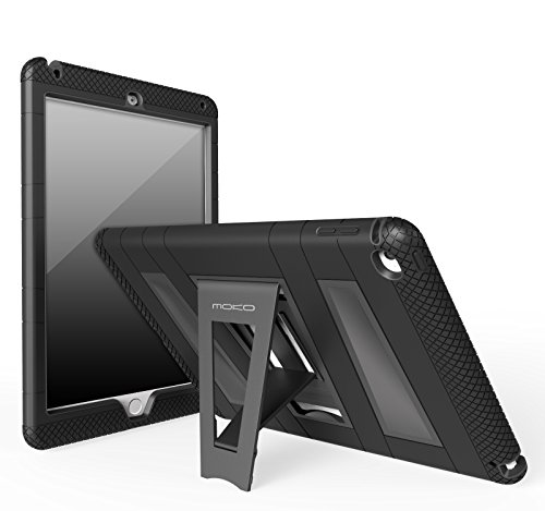 MoKo Hülle für Apple iPad Air 2 - Silikon + Schwarz hartem Polycarbonat Protector mit faltbarer Standplatz-Abdeckungs-Fall Kickstand Tasche Schutzhülle Case für Apple iPad Air 2/iPad 6 9.7 Inch Tablet, Schwarz