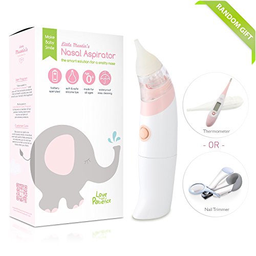 Little Martin's Drawer Baby-Nasensauger - sicherer, schneller, hygienischer Rotzsauger für Neugeborene & kleine Kinder - Enthält einen akkubetriebenen Nasenreiniger und einen kostenlosen Bonus-Baby-Nagelknipser mit Lupe