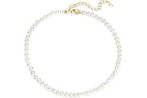 EUJEBEDA Collier Ras du Cou-Perles d'Imitation pour Femme Collier Court Rond Perle Simple pour Mariage Valentin Blanc