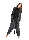 Honeystore Unisex Grau Waschbär Kostüm Erwachsene Tier Jumpsuits Onesie Pyjamas Nachthemd Nachtwäsche Cosplay Overall Hausanzug Fastnachtskostüm Karnevalskostüme Faschingskostüm Kapuzenkostüm L