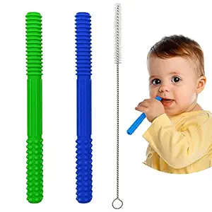 tekme Baby Teether 2 Pcs Teethers with 1 Brush, Hollow Teething Tubes, Silicone Chewing Teether for 6 to 12 Months Baby, Helps Soothe Teething Irritation Biting
