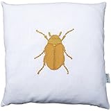 Käfer Kissen, Kissenbezug, Leinen weiß, gold bestickt, 40x40cm