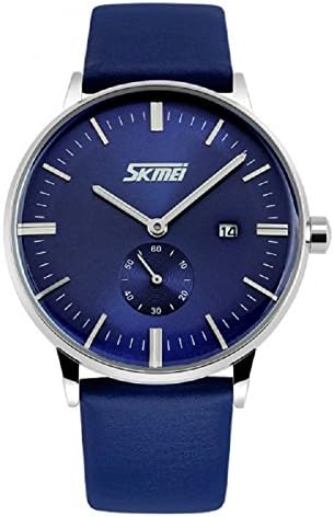 QBD Men's Blue Leather Classic Date Calendar Watch