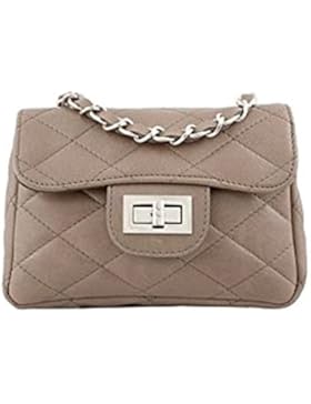 DesiDo® Designer Tasche Stepptasche Handtasche aus Kalbsleder Clutch mit Steppmuster Kette Schulterriemen kariert...