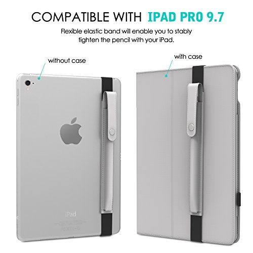 MoKo Halter für Apple Pencil – Premium PU Leder Bleistift Stift Schleife Sleeve Cover Schreibzeug Schreibgerät Beutel mit abnehmbare Gummiband für Apple iPad Pro 9.7 Zoll Hülle Case, Silber - 4