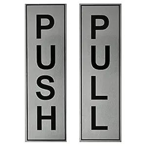 BUZZ COOL Push Pull Metal Sign Stickers Self Adhesive Stainless Steel Push & Pull Signage Board for Glass Wooden Doors/Office Hospital Mall Gate Sticker Combo (Silver)