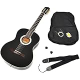 Ts-ideen - Guitarra clásica (tamaño 4/4, con diapasón de palisandro, incluye funda acolchada, correa, cuerdas y silbato afinador), color negro