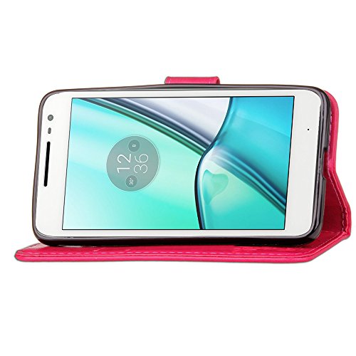 Hülle Handyhülle Case MOTO G4 play,SainCat MOTO G4 play Power Schutzhülle Ledertasche Brieftasche im BookStyle Mit Klee Entwurf,MOTO G4 play Power PU Leder Wallet Case Folio Schutzhülle Hülle Lederhülle Bumper Handytasche Skin Schale Soft Backcover Handy Tasche Flip Cover Buchstil Klapptasche in Lederoptik mit Standfunktion Karteneinschub und Magnetverschluß Etui Flip Case für MOTO G4 play -Klee Heißes Rosa - 6