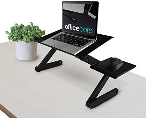 Officecore Standing Desk for Laptops - Metal Design for Offices, Home, Work Stations, Dorm Room - Height Adjustments Clamps, Keyboard Tray, Monitor Stand, Removable Mouse Pad, Airholes [Color: Black]