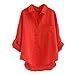 Produktbild BHYDRY Frauen-Lange Hülsen-beiläufige lose Oberseiten-T-Shirt Knopf-Bluse(M,Rot)