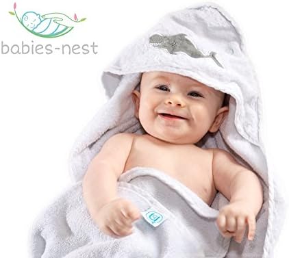 Luxury Baby Hooded Towel and Organic Bamboo Washcloths Gift Set Newborn to Toddler - Extra Soft and Thick for Added Comfort by Babies-Nest (TM) UK Company