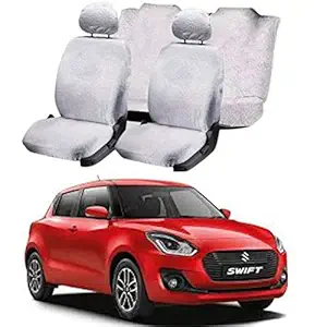 Rufus Cotton Car Seat Cover for Maruti Suzuki Swift New (5 Seater) (White) (All Detachable Headrest)