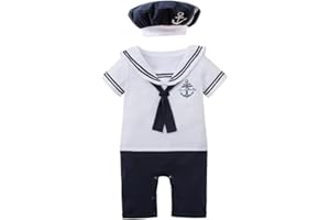 Lito Angels Deguisement Costume Vetement Body Marin avec Chapeau pour Bebe Garcon Taille 3-18 Mois, Blanc Bleu