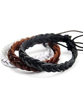 DonDon® Unisex-Armband SET 3 Stück Leder weiß-braun-schwarz