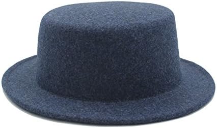 Yaojiaju Boater Flat Top Hat For Women's Men' Felt Wide Brim Chapeu de Feltro Gambler Prok Pie Fedora Hat ( Color : 3 , Size : 57-58CM )
