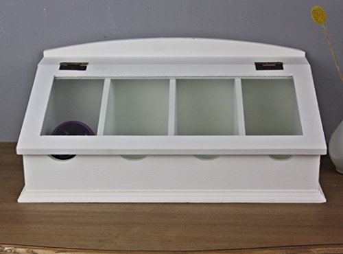 elbmöbel Besteck-Kasten mit Glasdeckel Holz, weiß, Kapselspender für viele Kapseln - 2