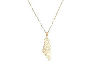 SHOUJIQQ Palästina Israel Karte Anhänger Halsketten - Männer Frauen Arabisch Hollow Ethnic Hip Hop Country Halskette Halsband Schmuck Schlüsselbein Kette Pullover Dünne Kette