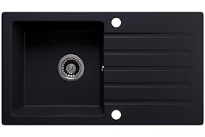 ‎LINDBERGH SPÜLEN LINDBERGH® Kitchen Granite Sink Black "MEG44" with Siphon, Composites Made in Germany, Kitchen Sink Matt Kitchen Sink Sink Sinks Built-in Sink, Includes Impregnation