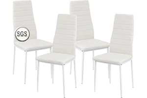 anrekl Juego de 4 sillas de comedor con reposabrazos, patas de metal, sillas de cocina modernas, cómodas sillas tapizadas, asiento para comedor, salón, cocina, color blanco