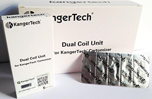 KangerTech Dual Coil Units - 0.8 ohms - Latest Genuine Kanger Coils - 5 Pack - Suitable for AeroTank, Aerotank Mini, Aerotank Mega, Protank 3, Mini Protank 3, EVOD 2, T3D & EVOD Glass - Upgraded Kanger Dual Coils with 2 holes each side.