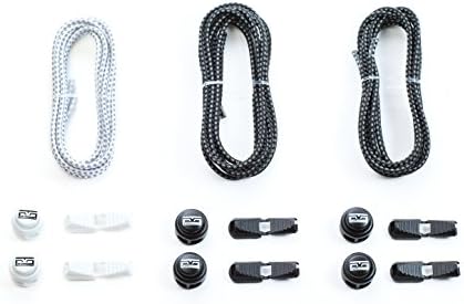 TuffenMark No Tie Shoelaces | Elastic shoe laces for trainers with Extra Reflective dots and Strong Lace Lock system | Perfect for kids, adult and running at night | Black Black White | 3 pairs.