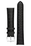 Signature Siena Uhrenarmband. Ersatzarmband. Echtleder. Edelstahl-Dornschließe (Schwarz, 22 mm - extra-lang)