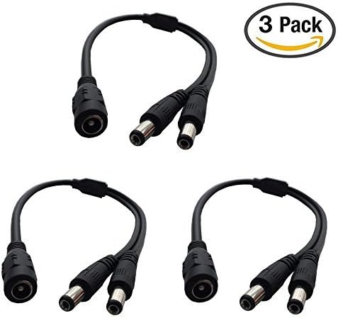 Eleidgs 3 pcs 1 to 2 DC Power Cable 5.5x2.1mm 1 DC Female to 2 male Plug for LED Strip Lights CCTV Camera