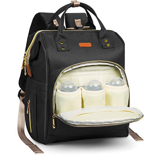 HOMIEE Mochila para Pañales Multi-Funcional, Mochila de Pañales y Biberones, Gran Capacidad, Impermeable Bolsa de Pañales Para Bebés, Bolso de Viaje con Aislado Bolsillos (Negro)